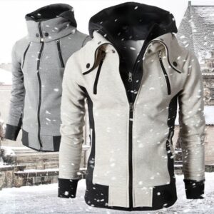 Men's Zip UP Hooded Jacket Fake Two Piece Sports Cardigan Casual Slim Sweatshirt Jacket